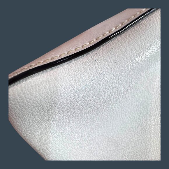 Calvin Klein White Purse Pocketbook Chain Straps Key Item Saffiano Leather Tote - Picture 6 of 12